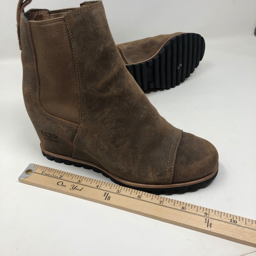 UGG Kasen Waterproof Wedge Bootie Women 7.5 Stout Brown Suede 1095136 - Picture 13 of 16